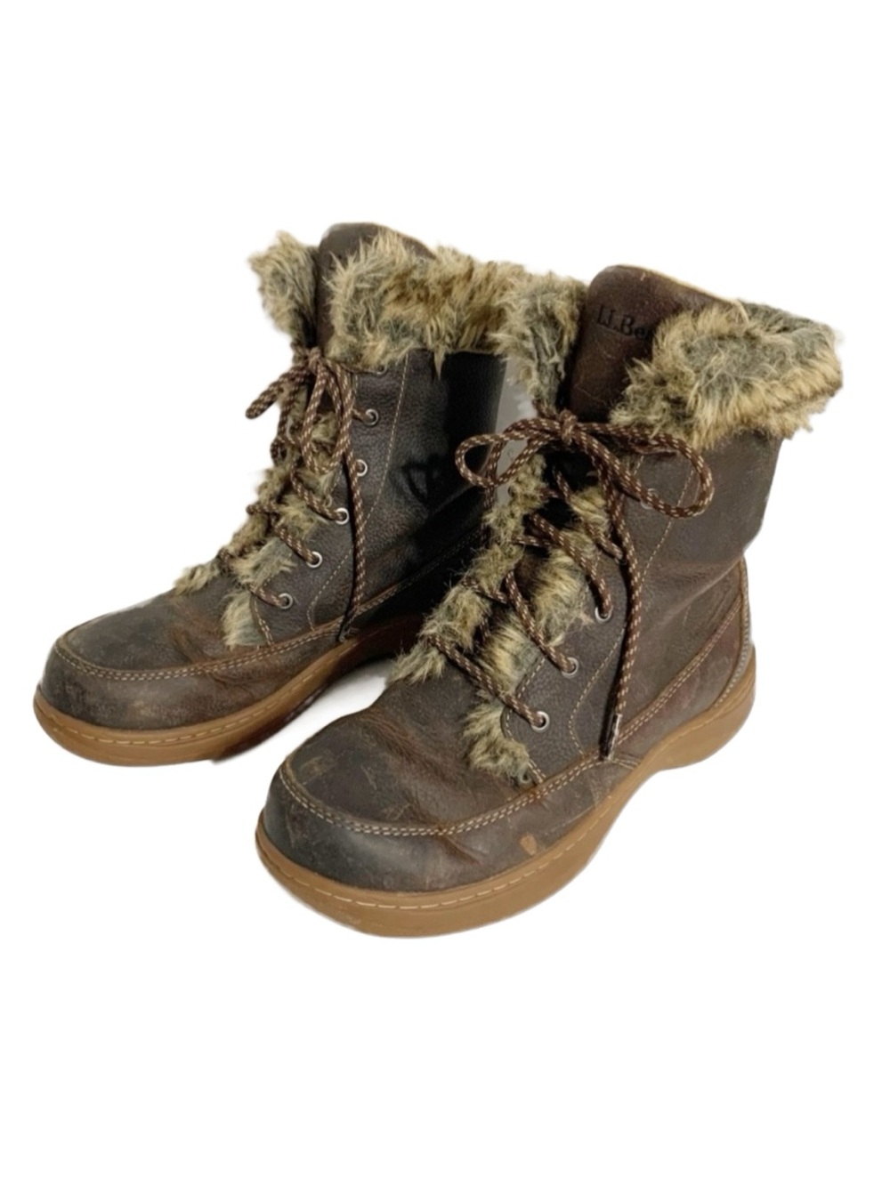 L. L. Bean Oiled Leather Upper Faux Fur Insulated Lace Up Winter Boots TEK 2.5
